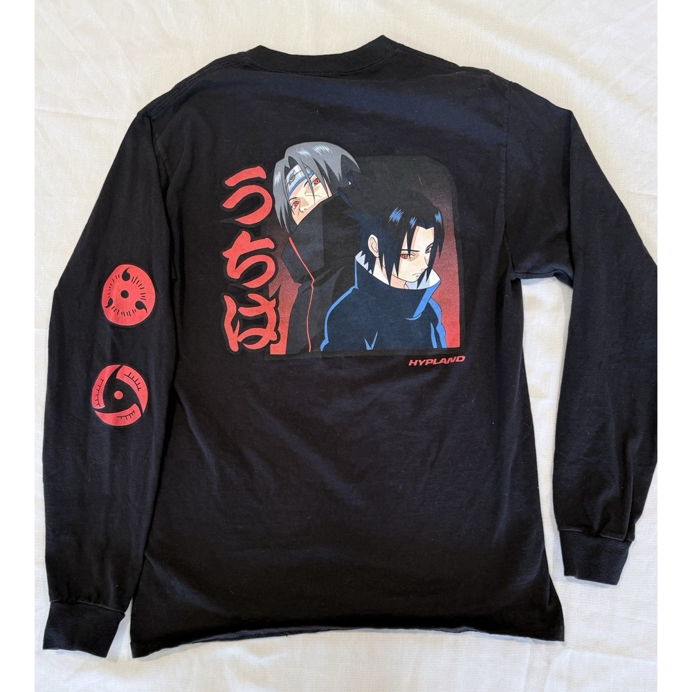 Hypland Naruto Sasuke Itachi Uchiha Long Sleeve Shirt Mens Size M Black Anime A5